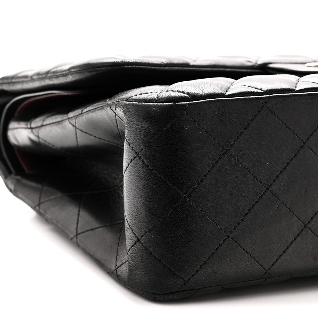 Lambskin Quilted Jumbo Double Flap Black wholesalehk.shop