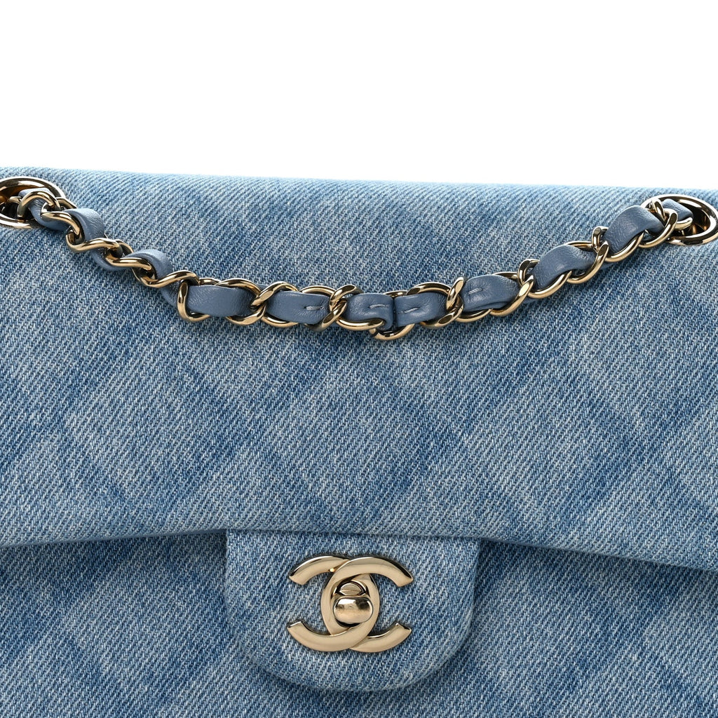 Printed Denim Quilted Small Double Flap Light Blue wholesalehk.shop