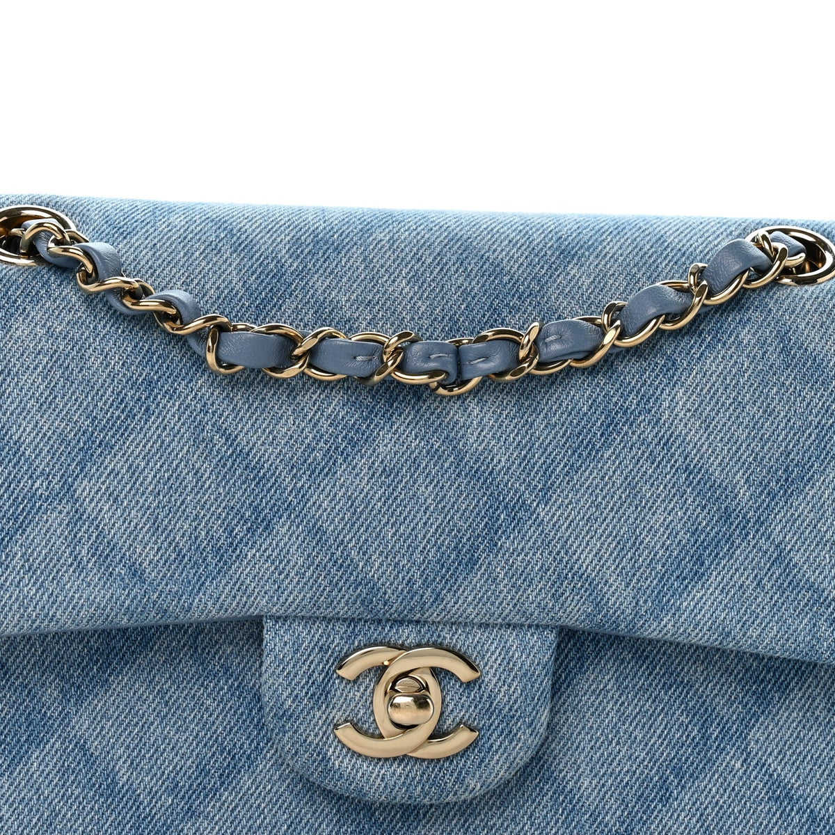 Printed Denim Quilted Small Double Flap Light Blue wholesalehk.shop