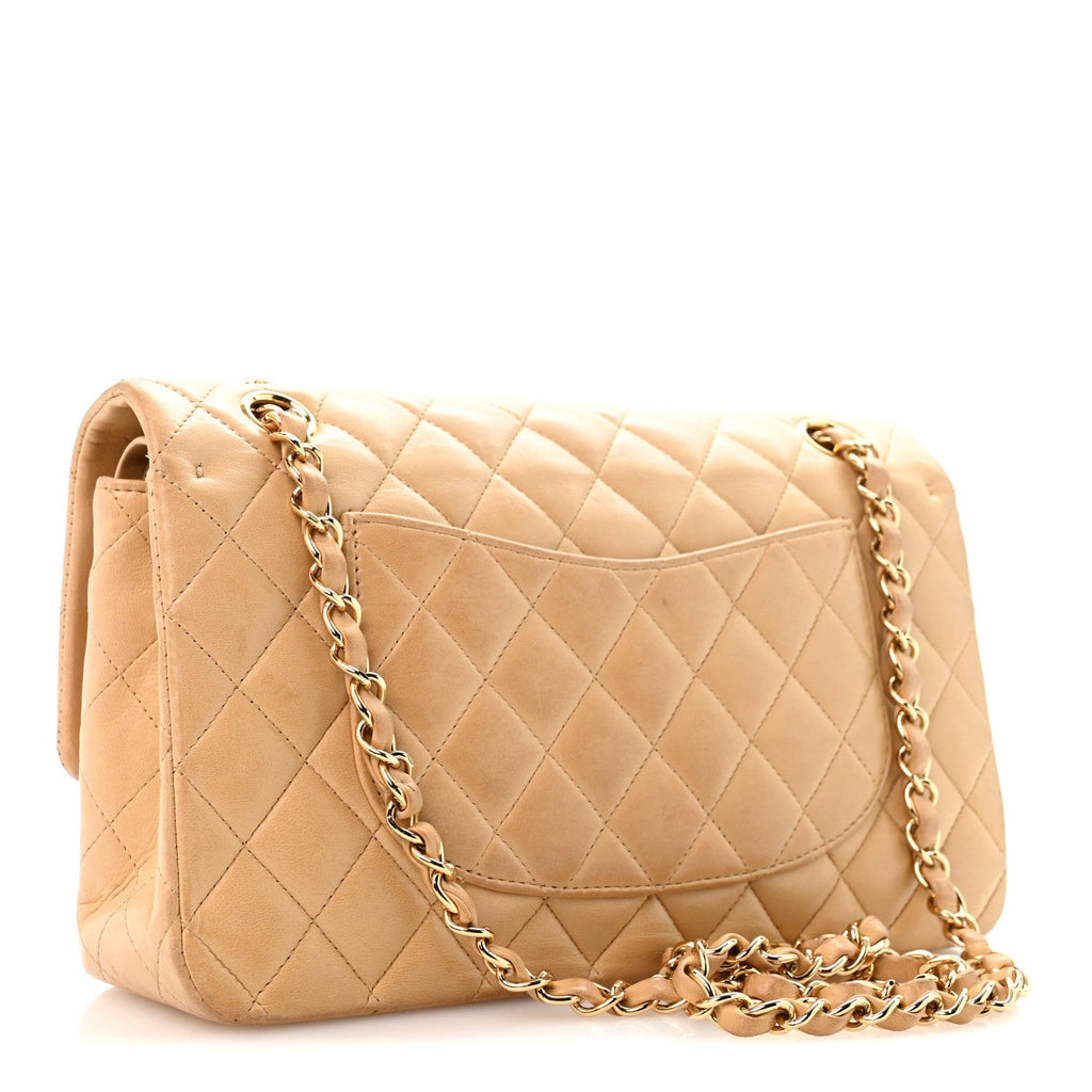 Lambskin Quilted Medium Double Flap Beige wholesalehk.shop