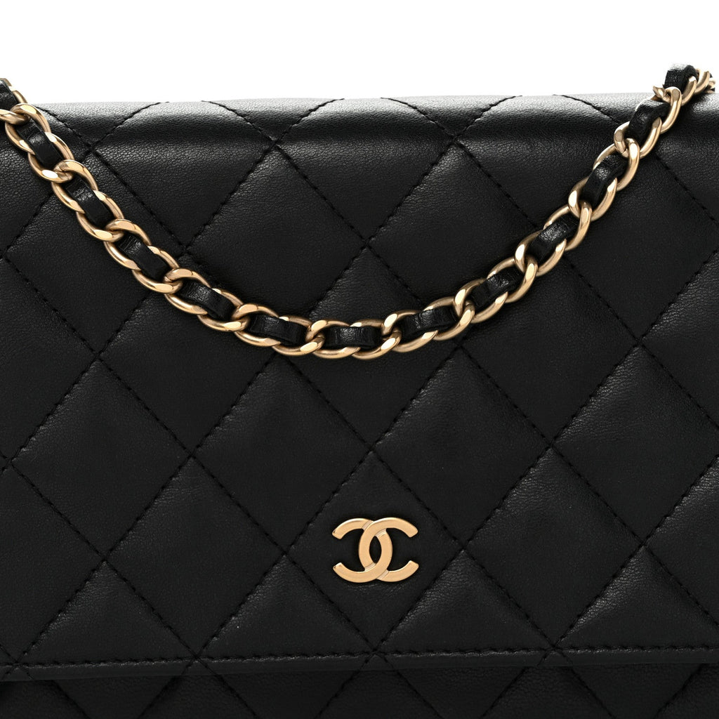 Lambskin Quilted Wallet On Chain WOC Black wholesalehk.shop