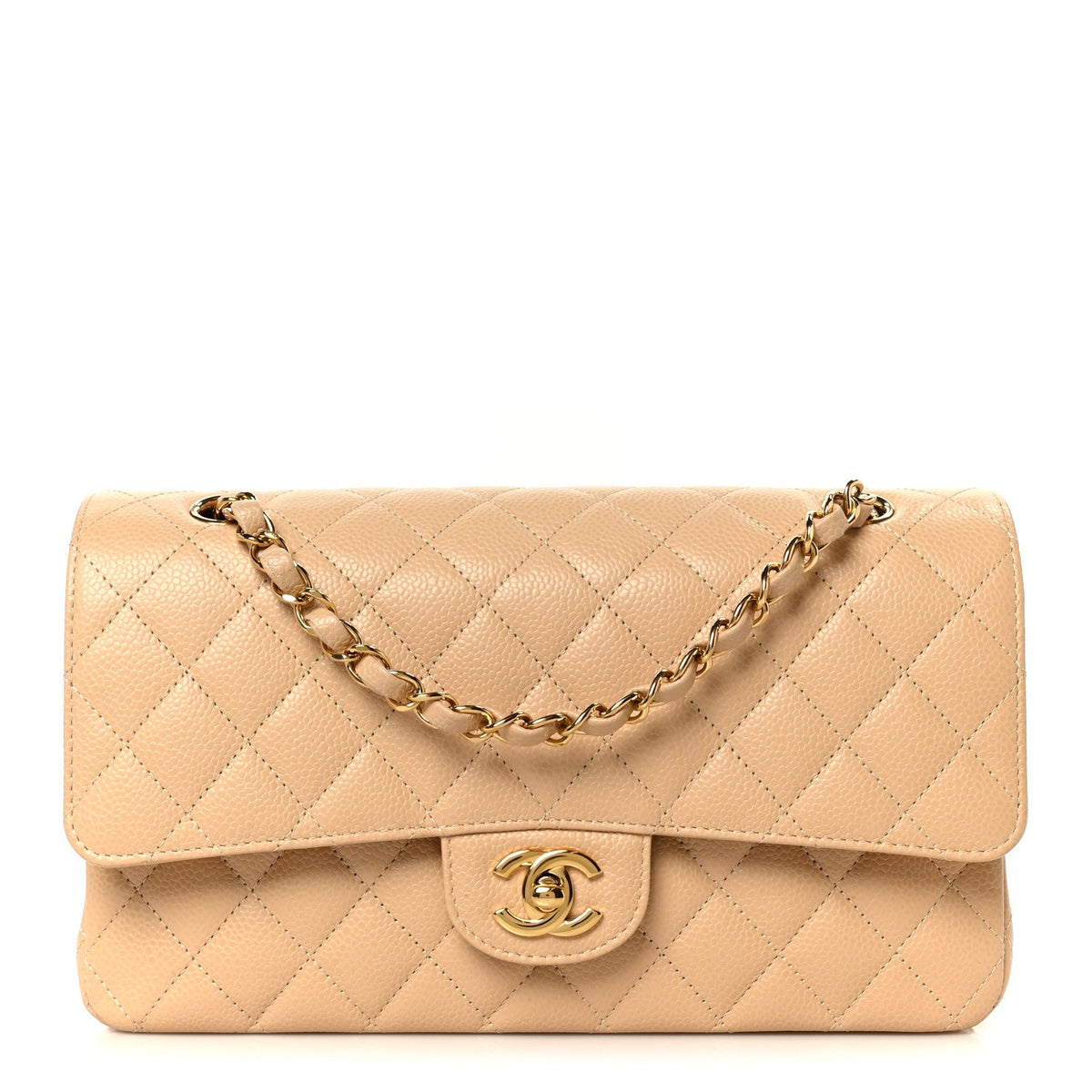 Caviar Quilted Medium Double Flap Beige wholesalehk.shop