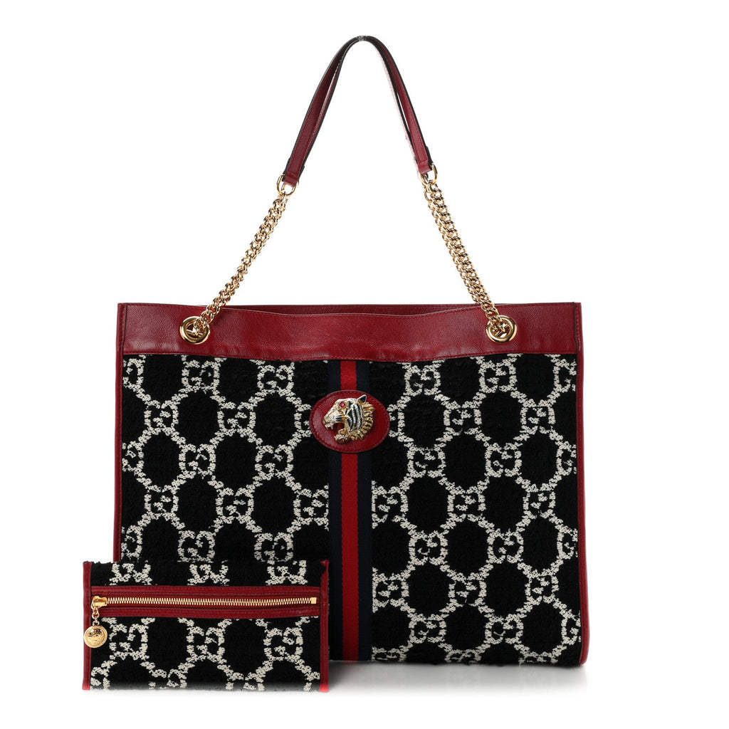 Tweed GG Monogram Large Rajah Chain Tote Romantic Cherry Black White wholesalehk.shop