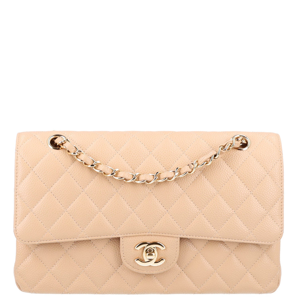 Caviar Quilted Medium Double Flap Beige wholesalehk.shop