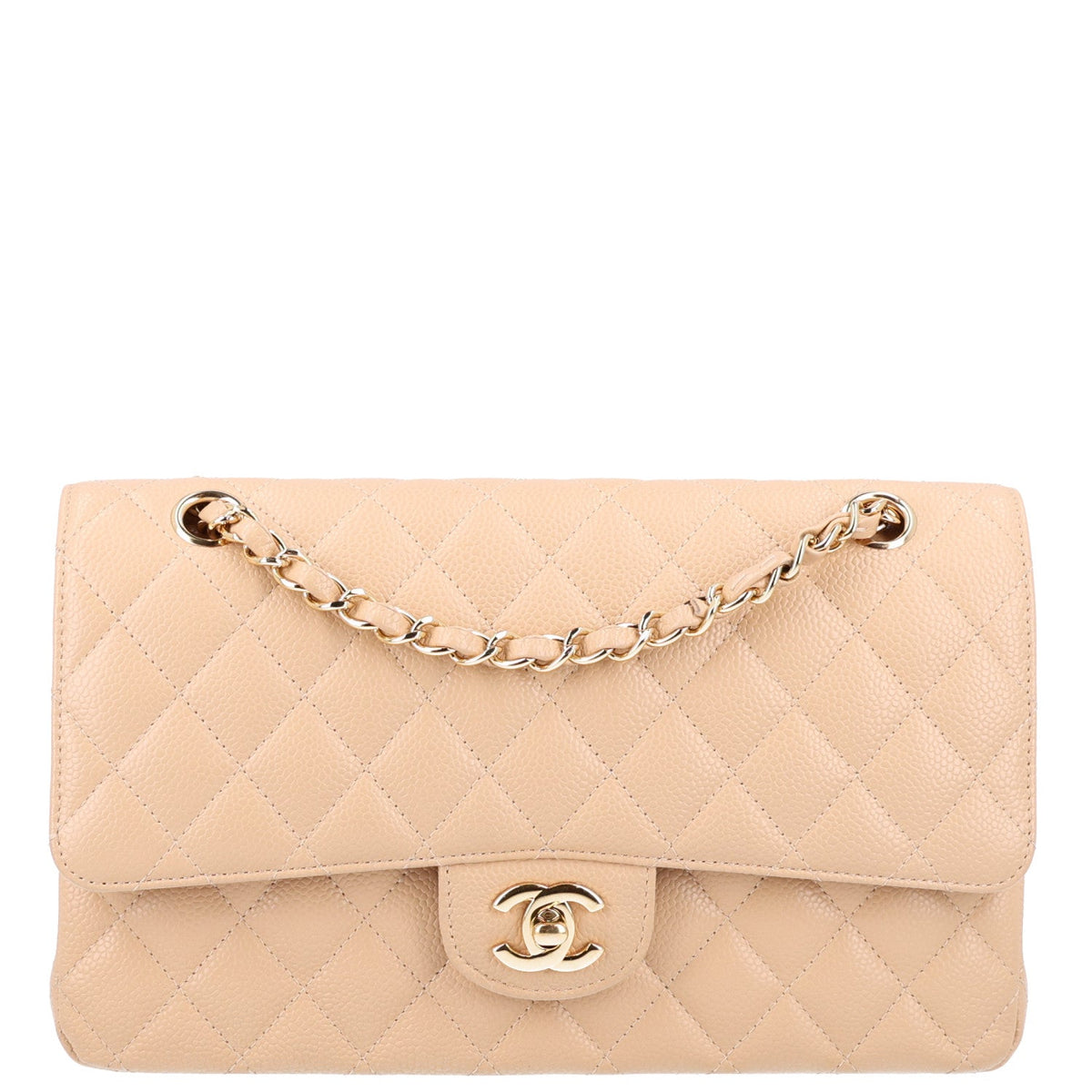 Caviar Quilted Medium Double Flap Beige wholesalehk.shop