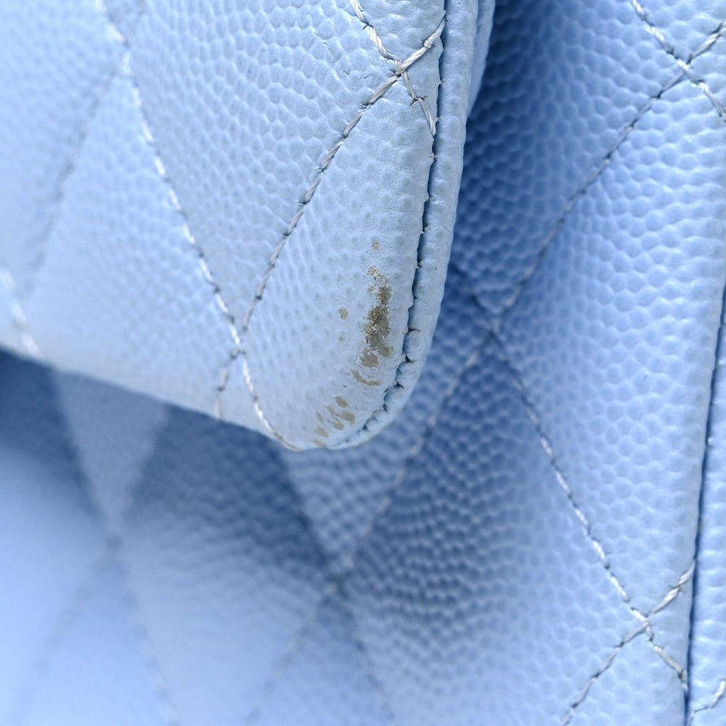 Caviar Quilted Small Double Flap Light Blue wholesalehk.shop
