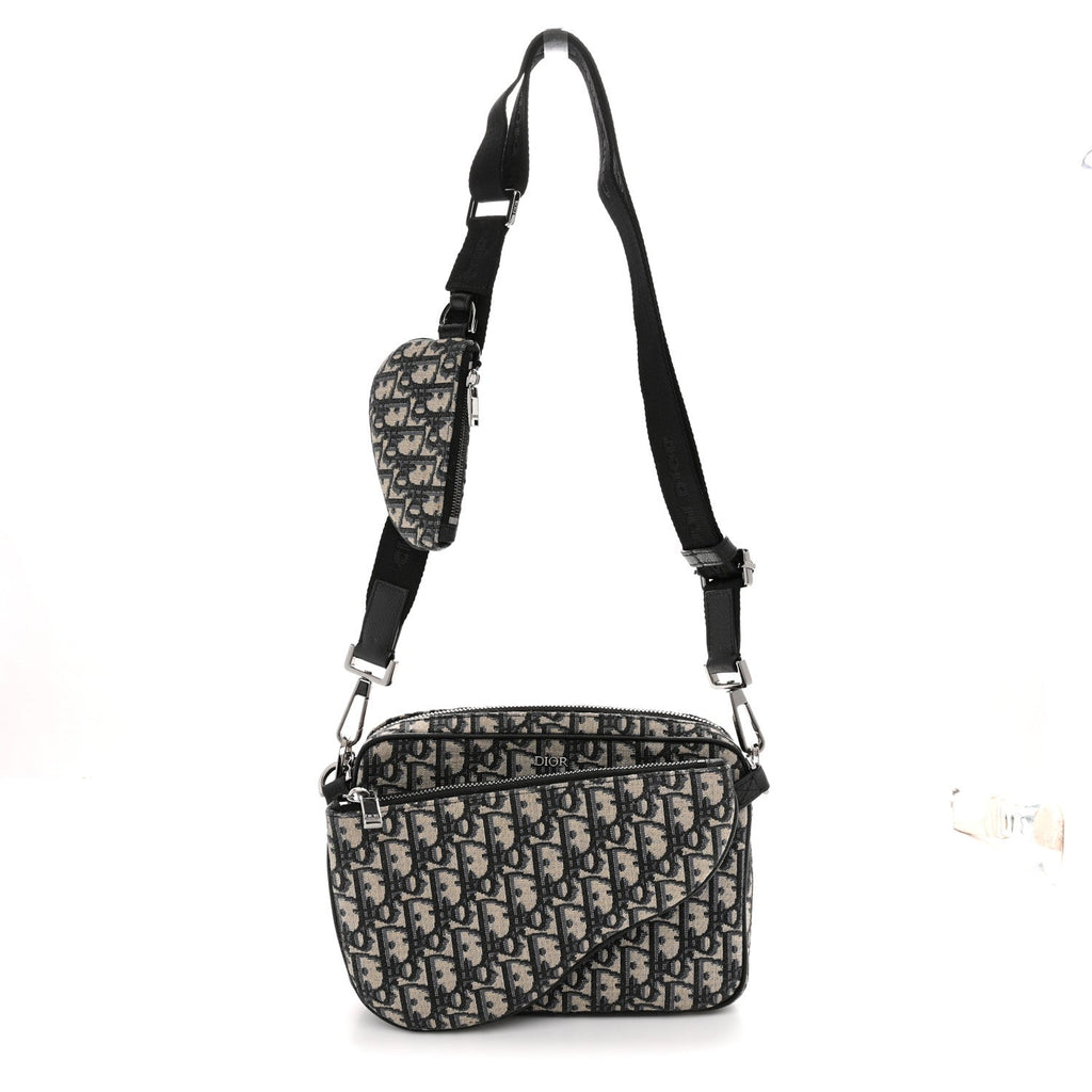 Oblique Saddle Triple Pouch Navy Blue wholesalehk.shop