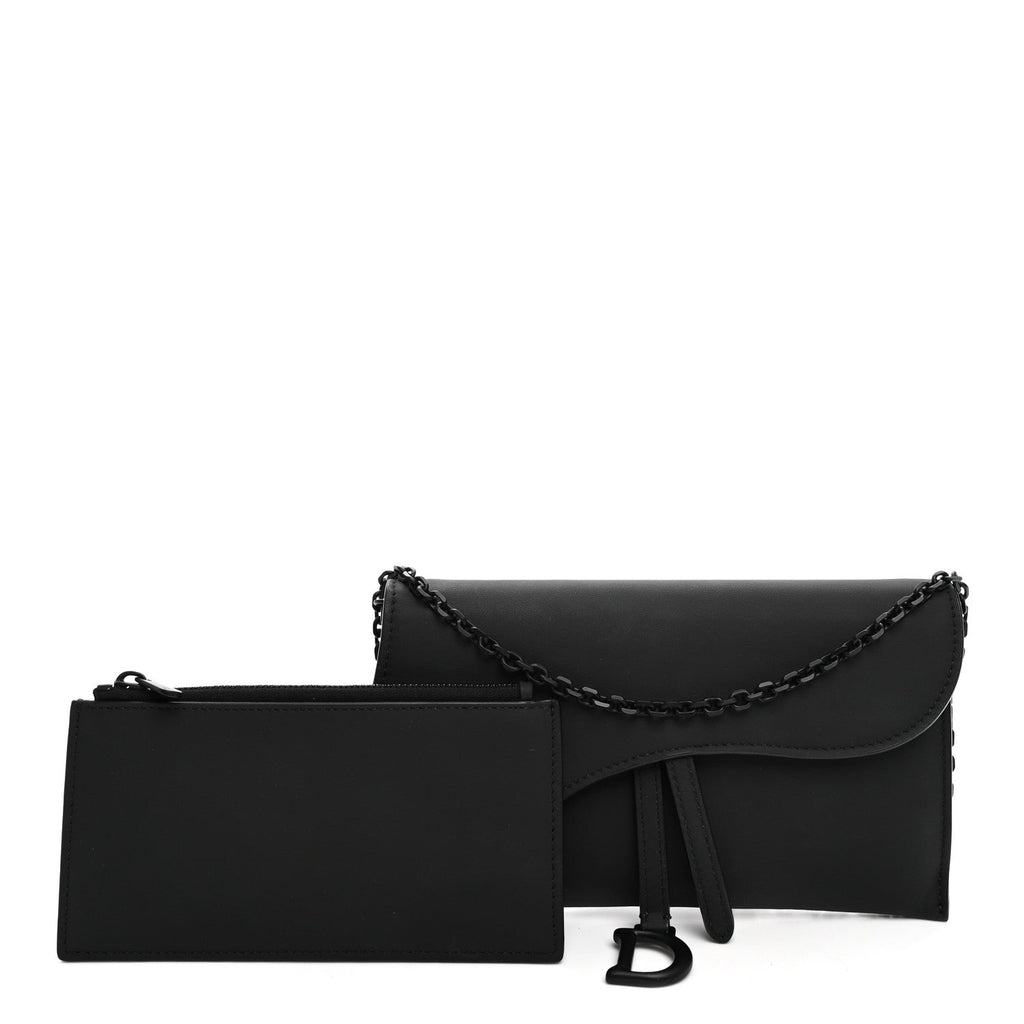 Ultra Matte Calfskin Saddle Chain Wallet Pouch Black wholesalehk.shop