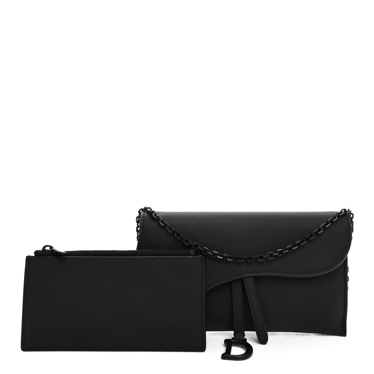 Ultra Matte Calfskin Saddle Chain Wallet Pouch Black wholesalehk.shop