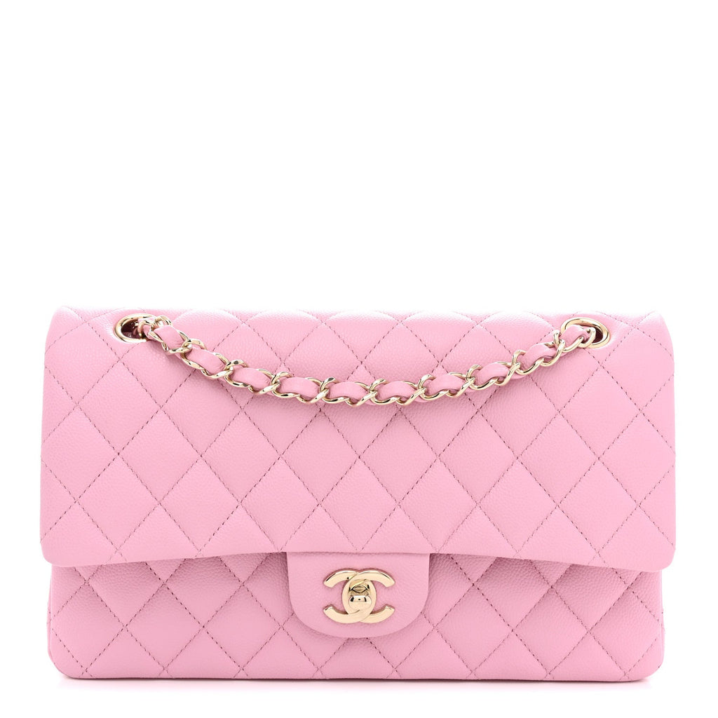 Caviar Quilted Medium Double Flap Light Pink wholesalehk.shop