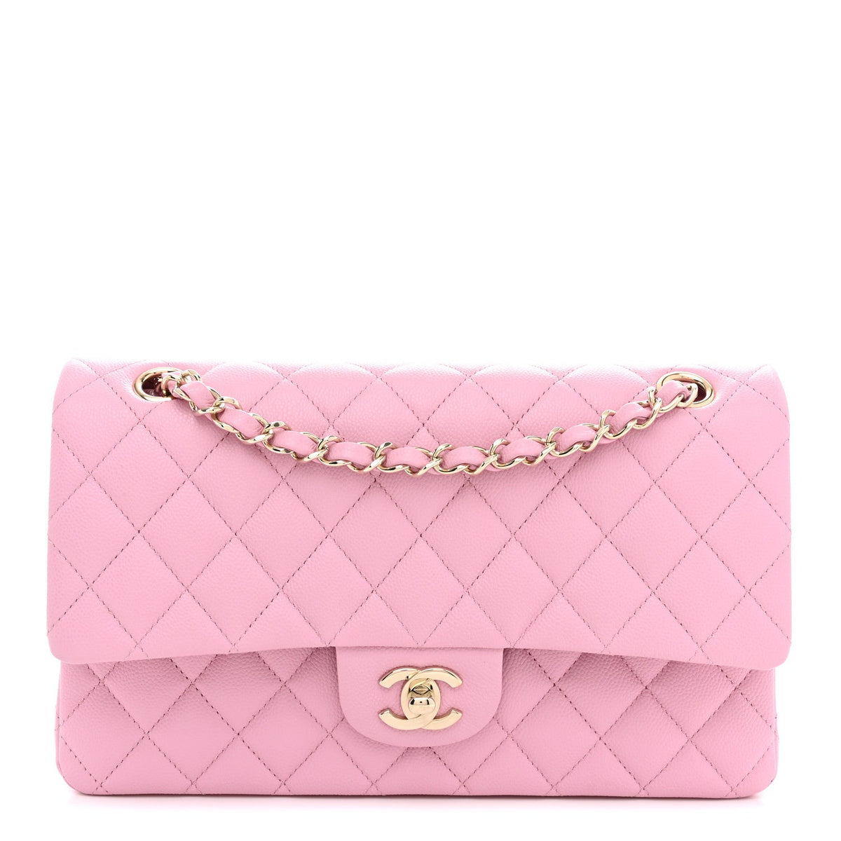 Caviar Quilted Medium Double Flap Light Pink wholesalehk.shop