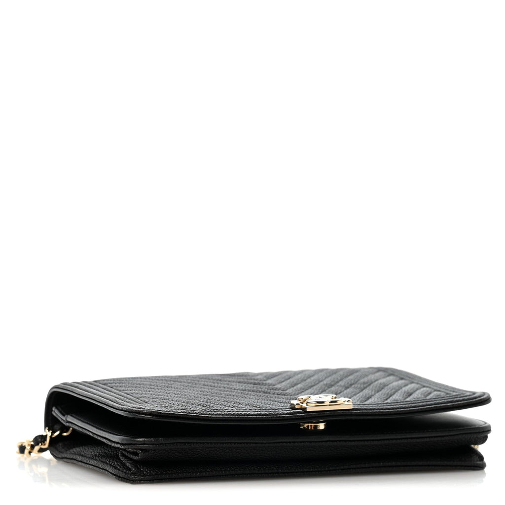 Caviar Chevron Quilted Boy Wallet On Chain WOC Black wholesalehk.shop
