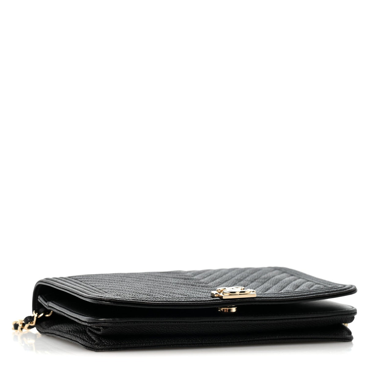 Caviar Chevron Quilted Boy Wallet On Chain WOC Black wholesalehk.shop