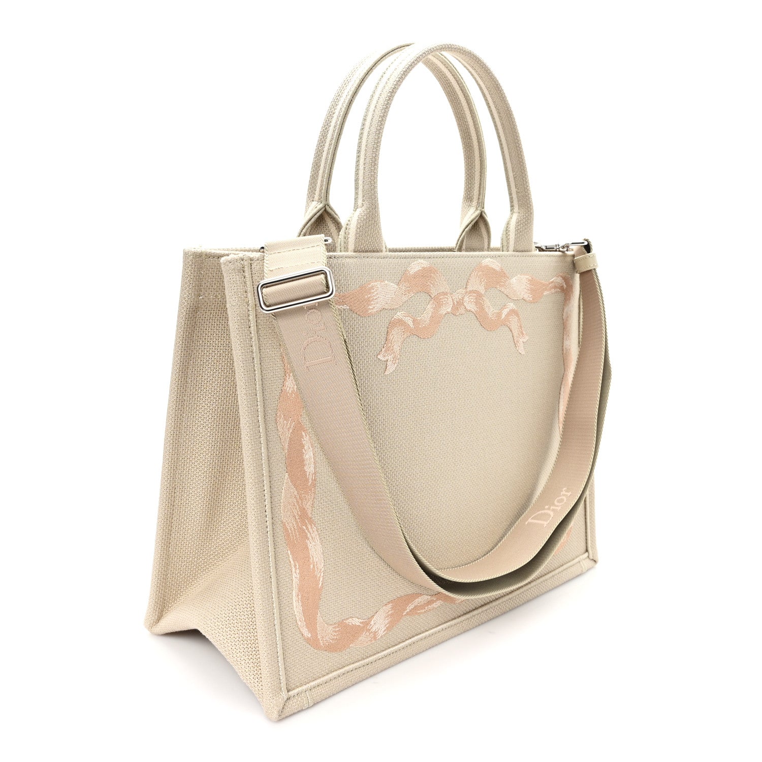 Canvas Embroidered Medium Book Tote With Strap Beige Pink Black £¨ Direct shipment via from wholesalehk.shop