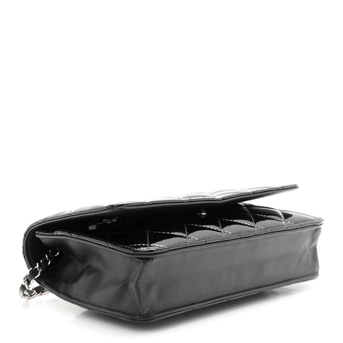 Patent Quilted Wallet On Chain WOC Black wholesalehk.shop