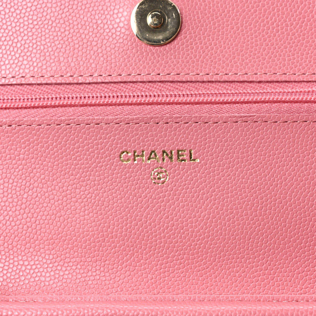 Caviar Quilted Wallet on Chain WOC Light Pink wholesalehk.shop