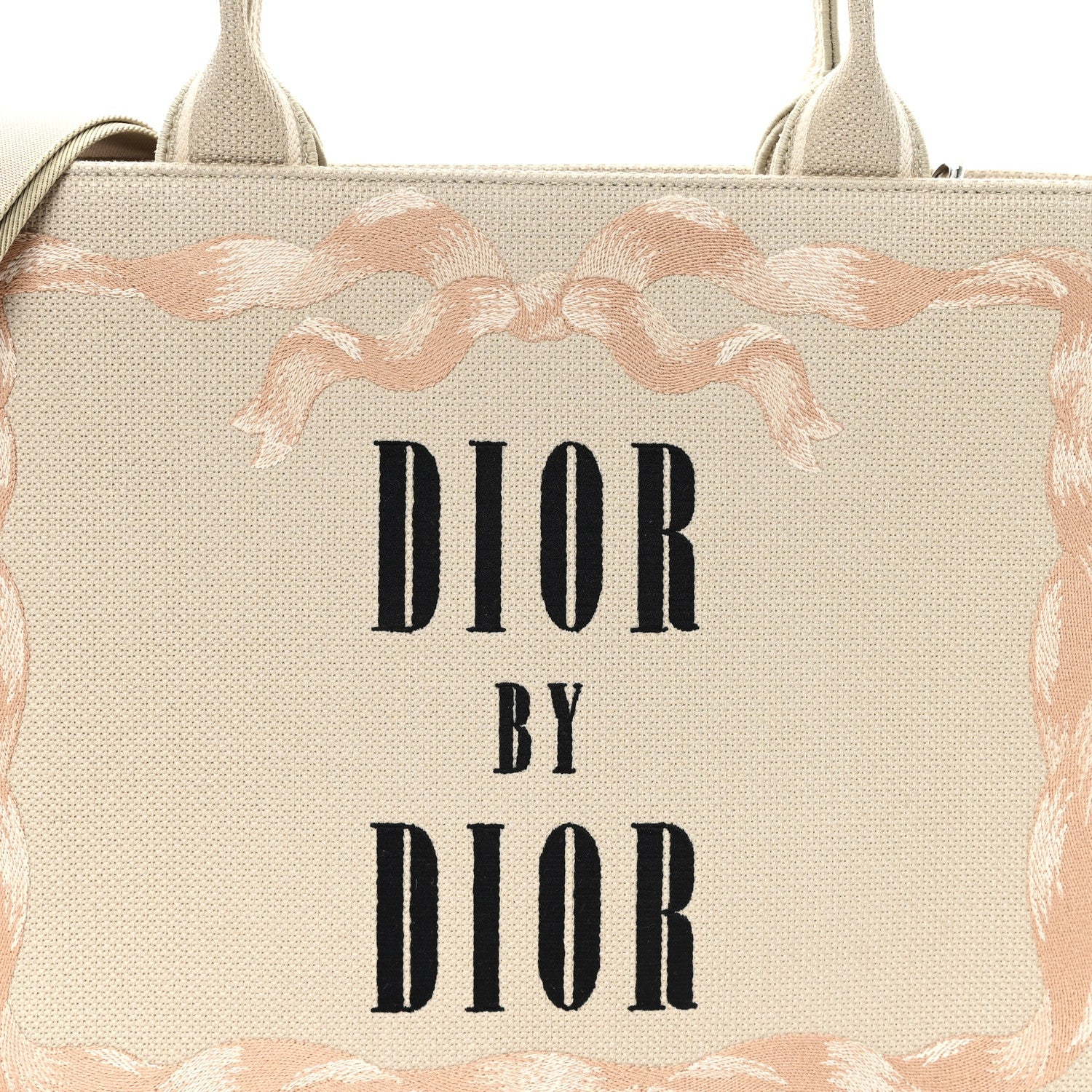 Canvas Embroidered Medium Book Tote With Strap Beige Pink Black £¨ Direct shipment via from wholesalehk.shop
