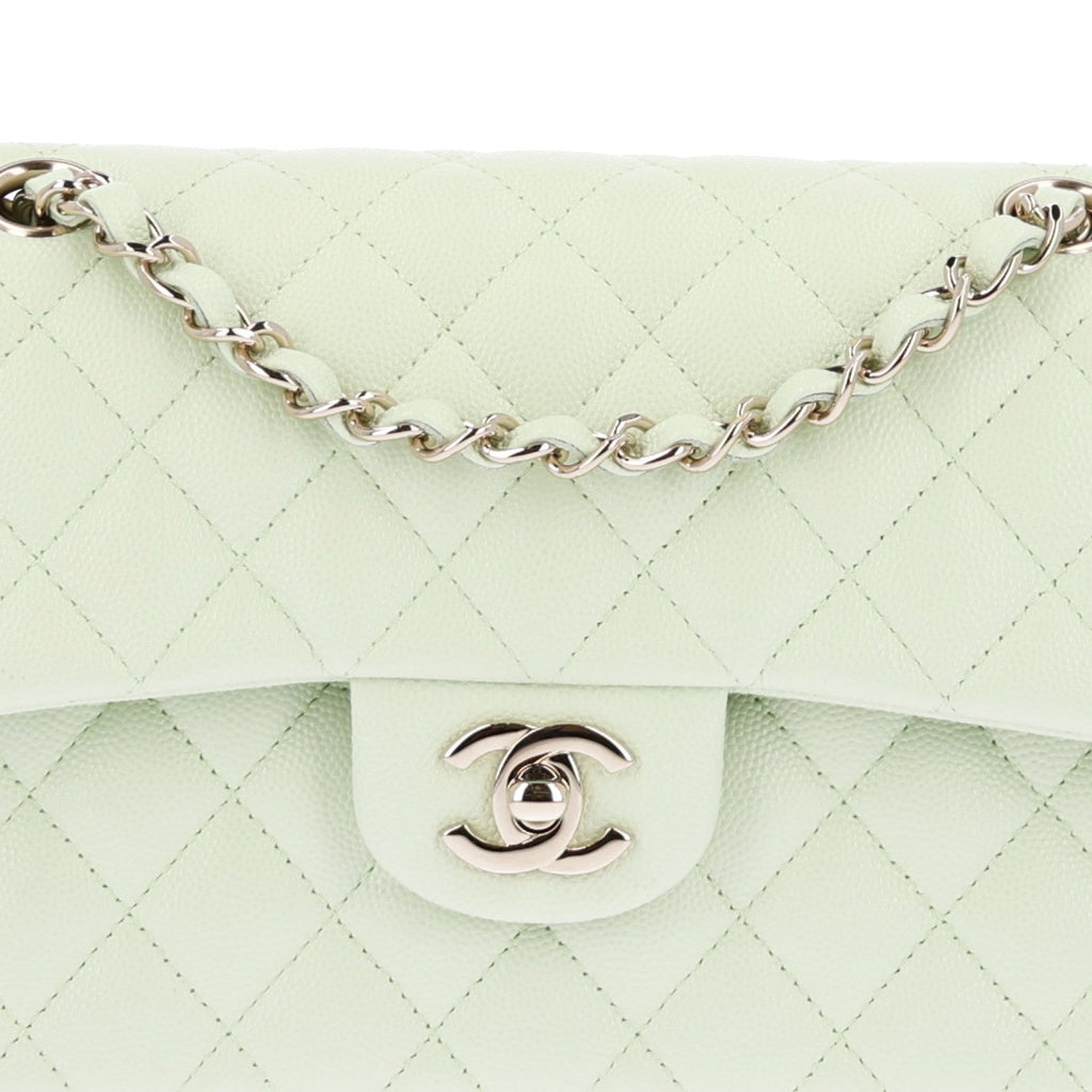 Caviar Quilted Small Double Flap Light Green wholesalehk.shop
