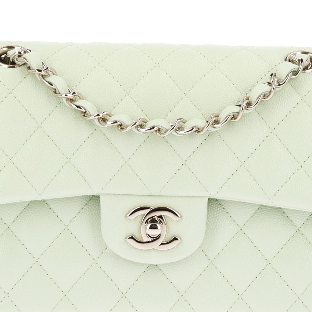 Caviar Quilted Small Double Flap Light Green wholesalehk.shop