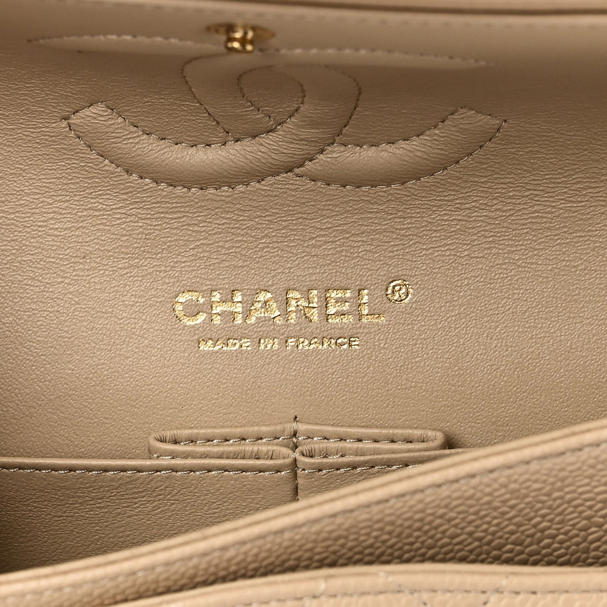 Caviar Quilted Medium Double Flap Beige wholesalehk.shop