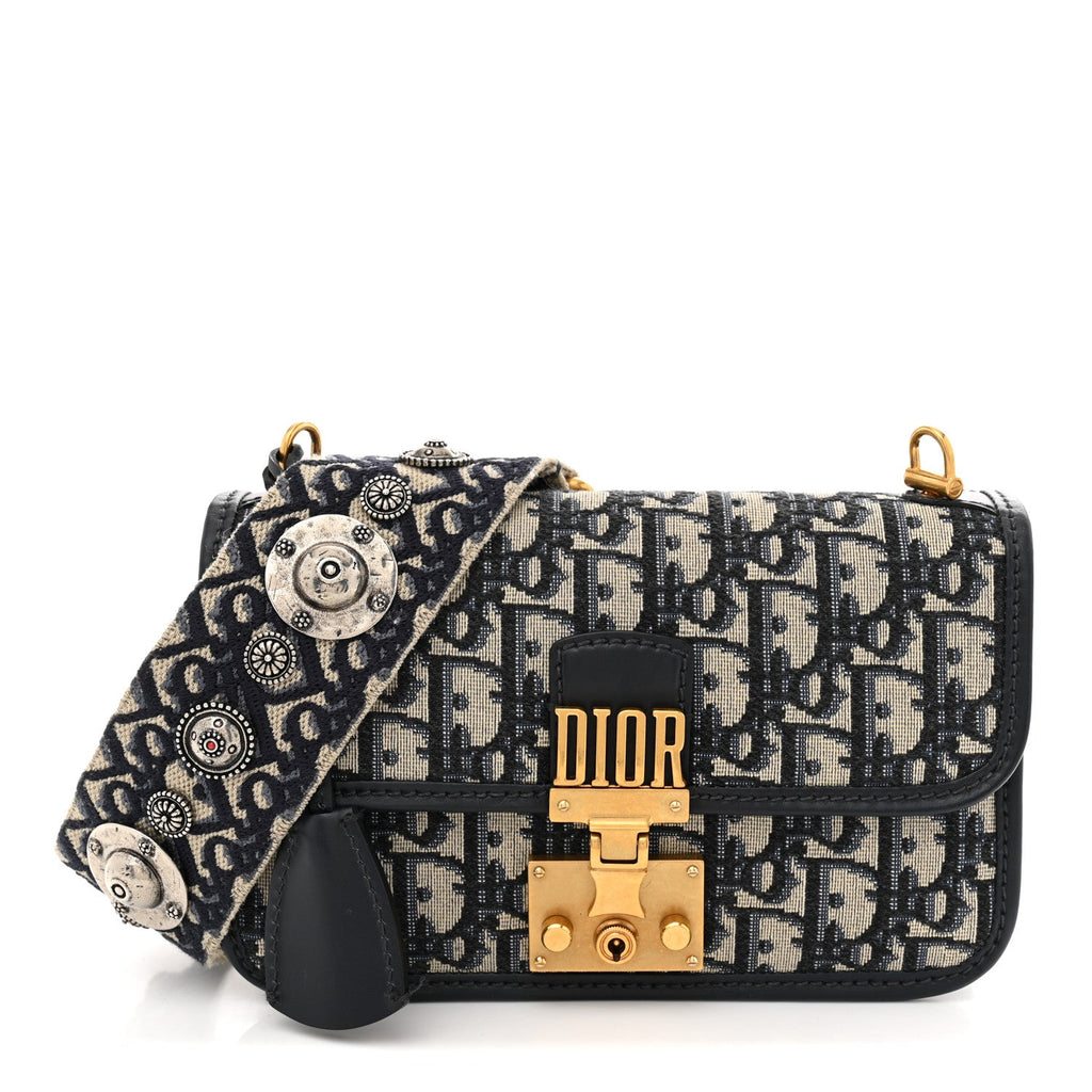 Oblique Small DiorAddict Flap Bag Navy Blue wholesalehk.shop
