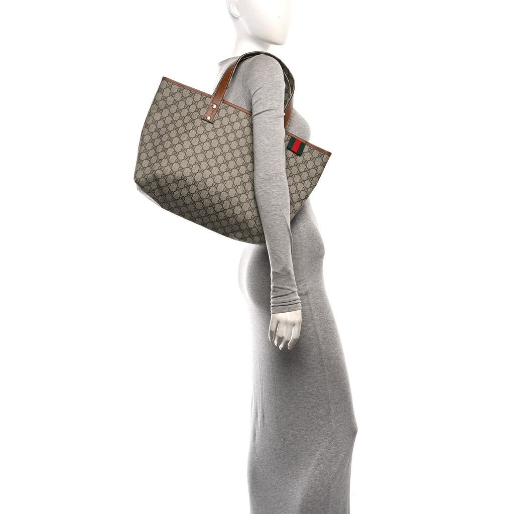 GG Plus Monogram Medium Signature Web Loop Tote Light Brown wholesalehk.shop