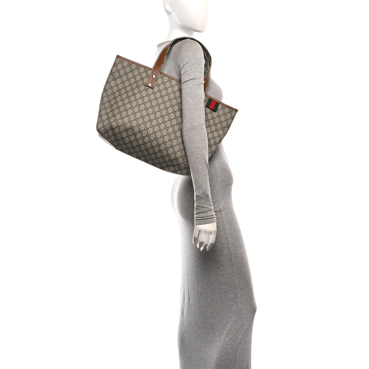 GG Plus Monogram Medium Signature Web Loop Tote Light Brown wholesalehk.shop