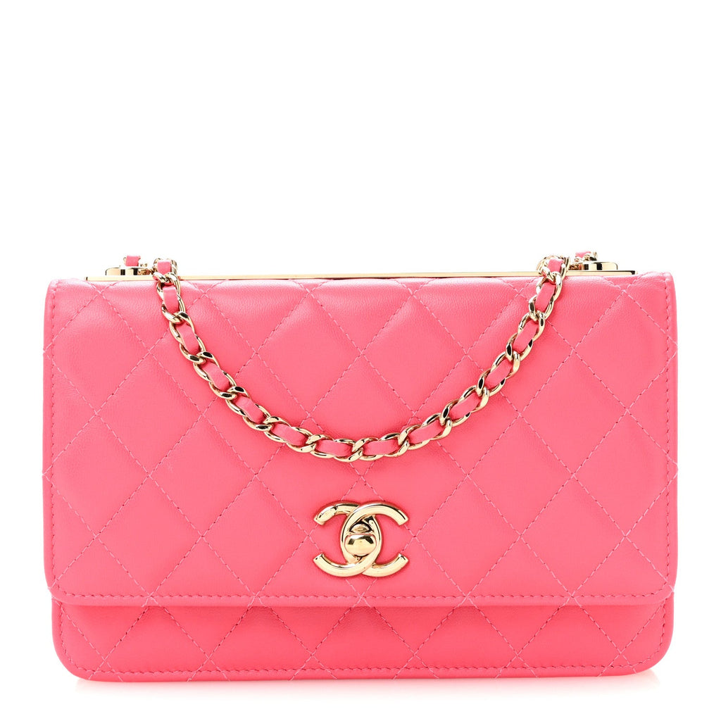 Lambskin Quilted Trendy CC Wallet On Chain WOC Pink wholesalehk.shop