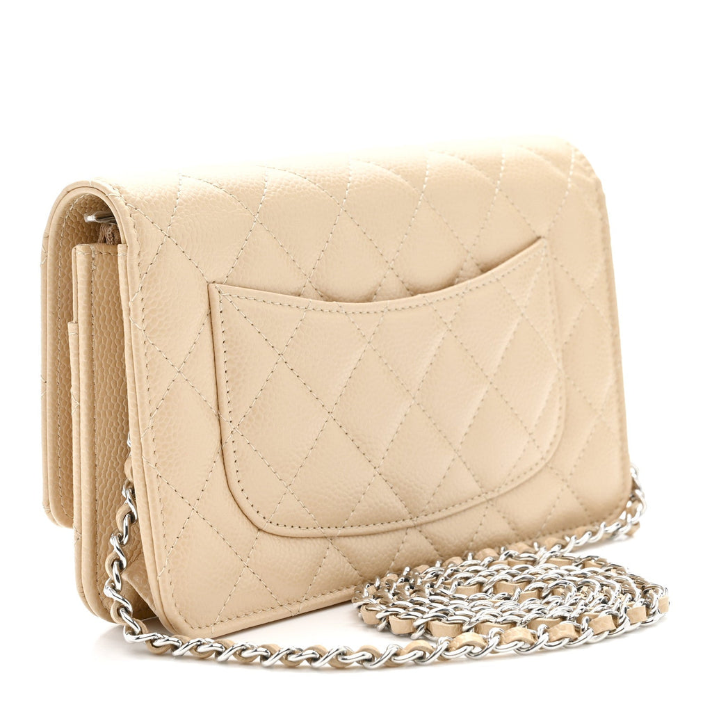 Caviar Quilted Wallet on Chain WOC Beige wholesalehk.shop