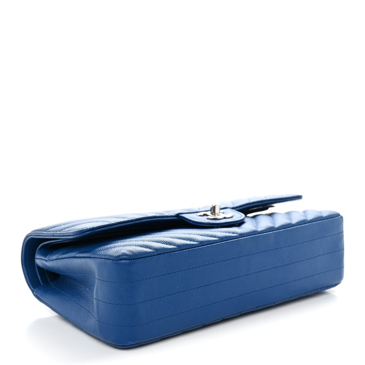 Caviar Chevron Quilted Medium Double Flap Blue wholesalehk.shop