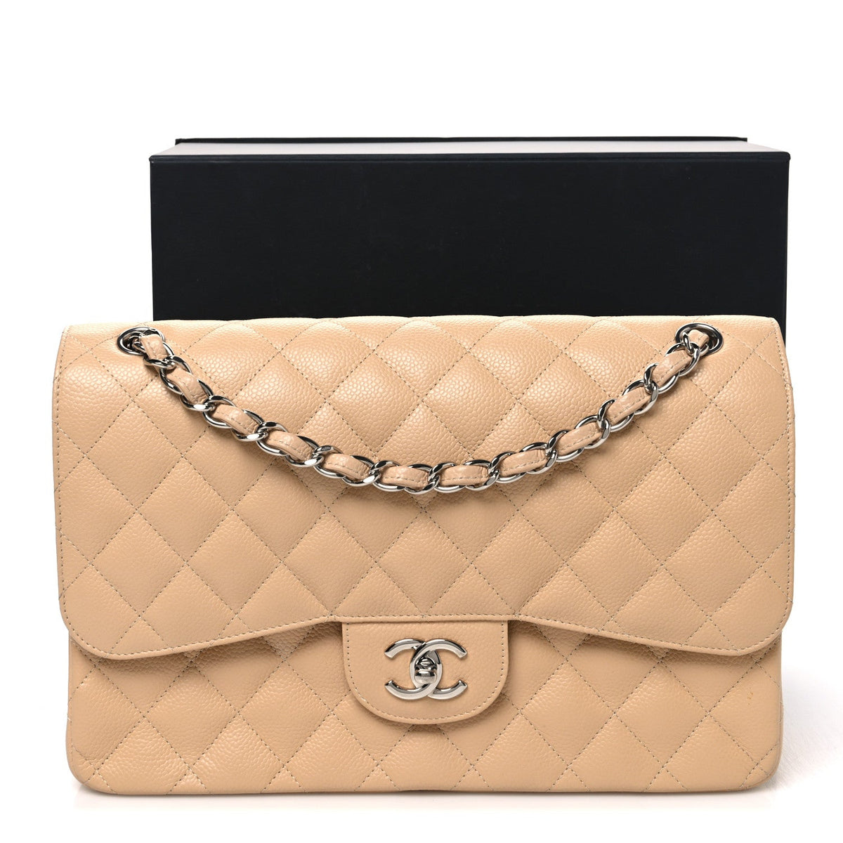 Caviar Quilted Jumbo Double Flap Beige wholesalehk.shop