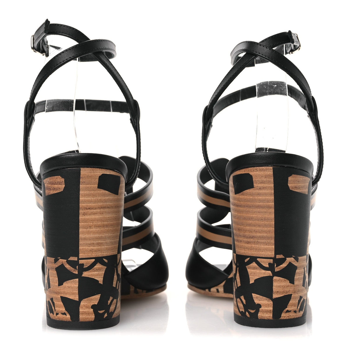 Calfskin Klara 100 Wedge Sandals 35 Black Natural wholesalehk.shop