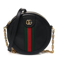 Grained Calfskin Web Mini Ophidia Round Shoulder Bag Black wholesalehk.shop