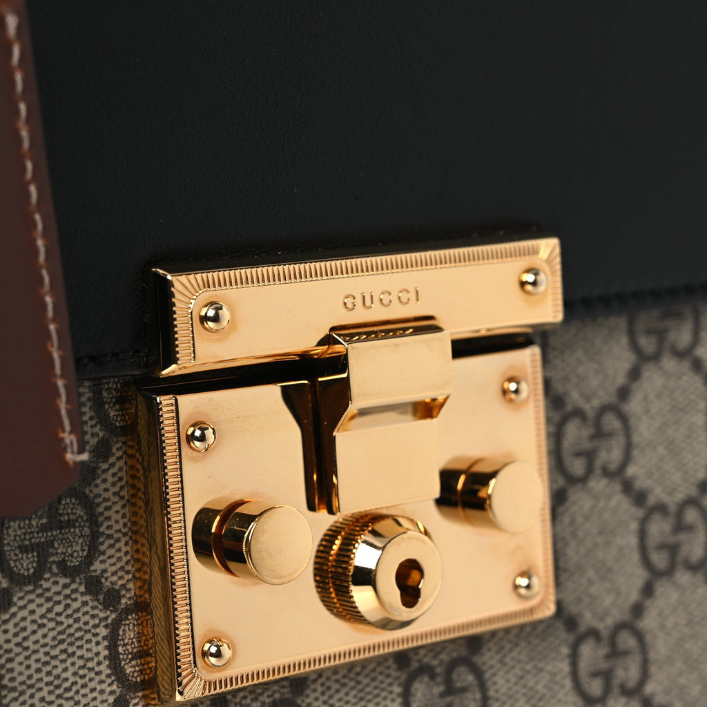 GG Supreme Monogram Calfskin Small Padlock Top Handle Bag Beige Black Cuir £¨ Direct shipment via from wholesalehk.shop