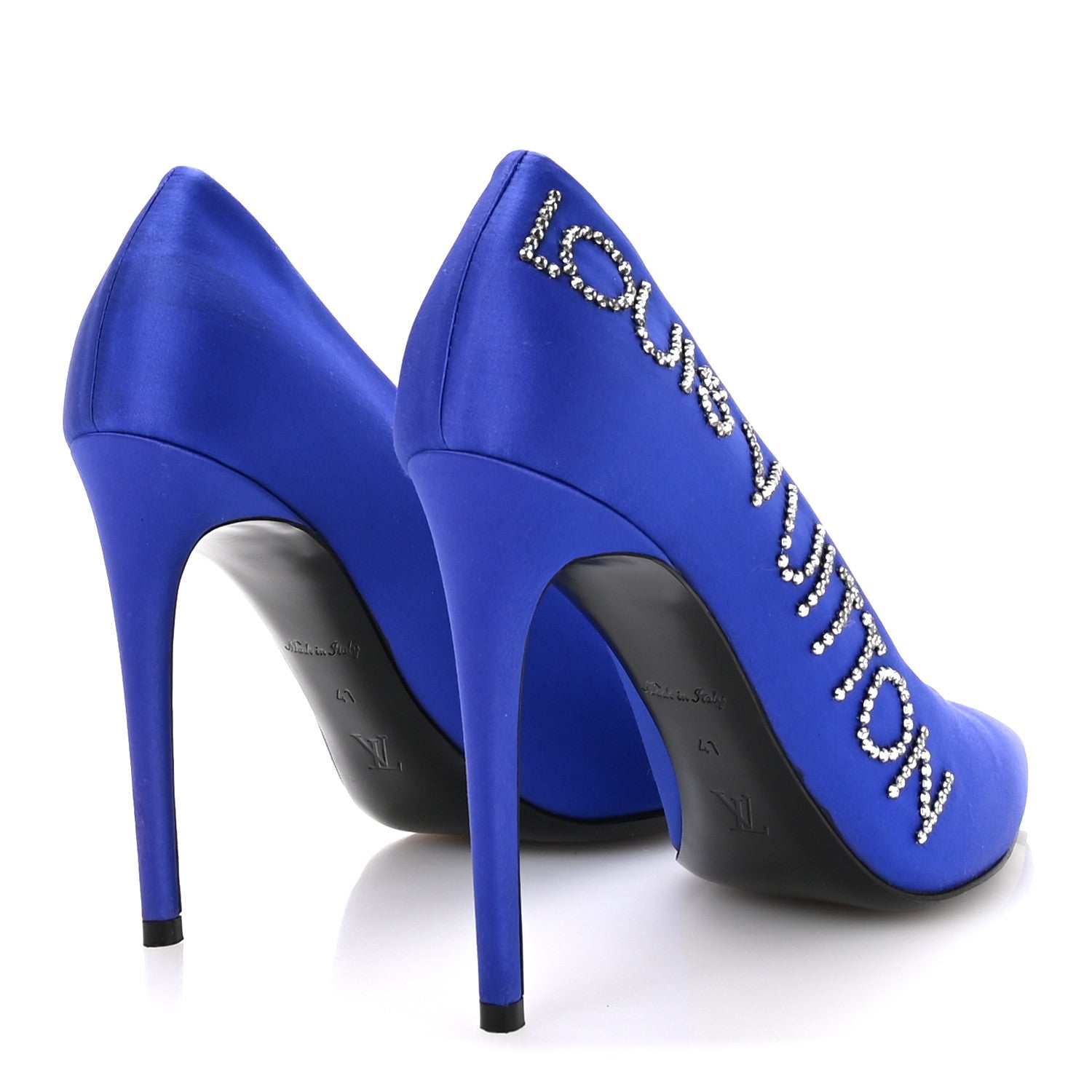 Satin Crystal Logo Pumps 41 Blue £¨ Direct shipment via from wholesalehk.shop