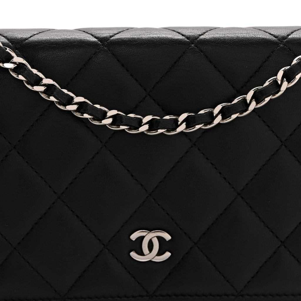 Lambskin Quilted Wallet On Chain WOC Black wholesalehk.shop