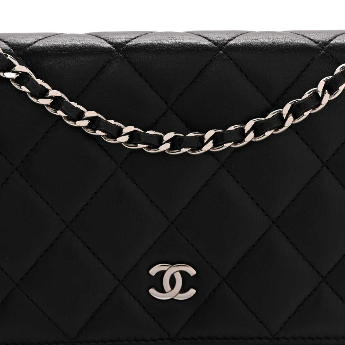 Lambskin Quilted Wallet On Chain WOC Black wholesalehk.shop