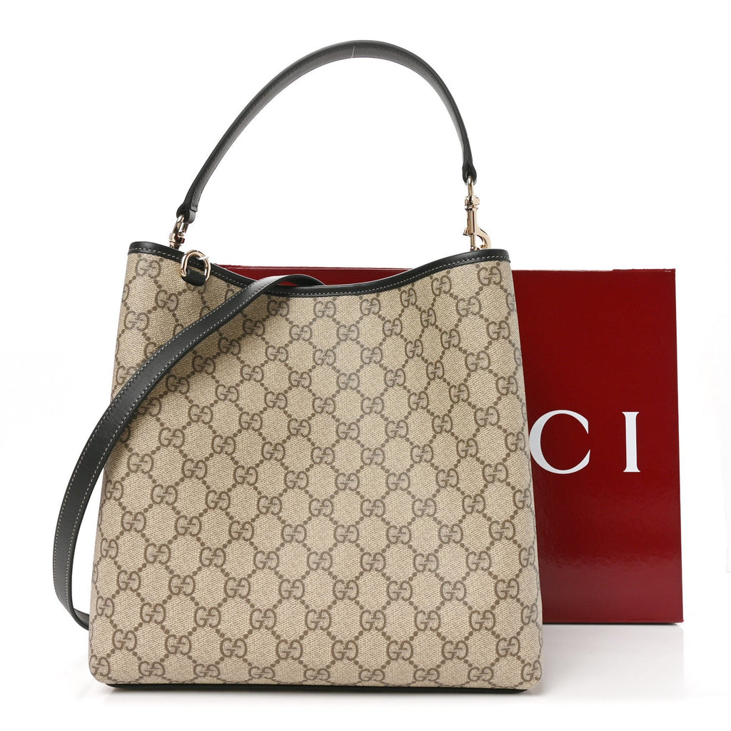 GG Supreme Monogram Medium Emblem Bucket Bag Beige Dark Brown Black wholesalehk.shop