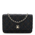 Denim Quilted CC Turnlock Wallet On Chain WOC Dark Blue Orange wholesalehk.shop