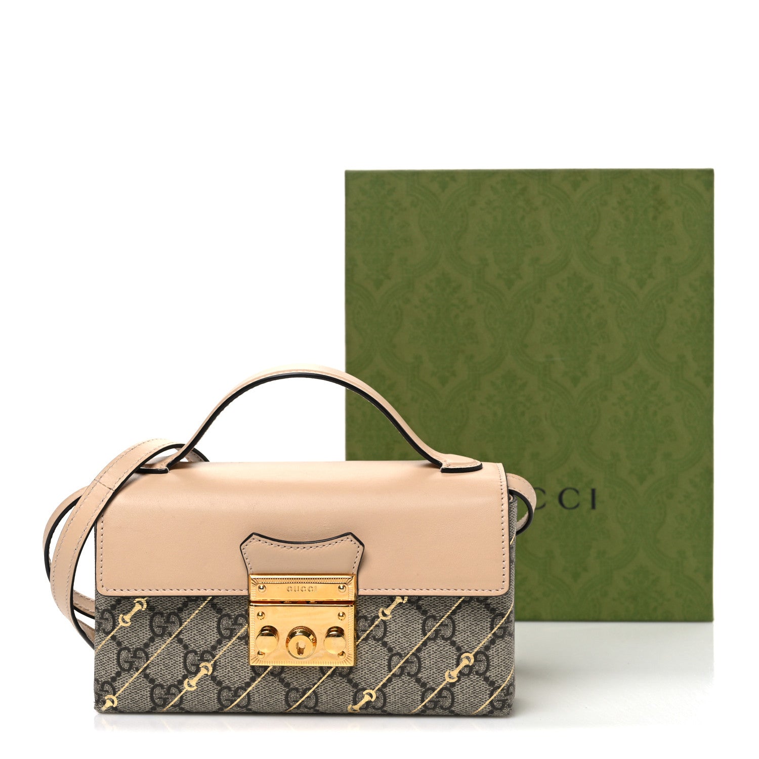 GG Supreme Monogram Calfskin Horsebit Print Mini Padlock Top Handle Shoulder Bag Beige Ebony Light Pink £¨ Direct shipment via from wholesalehk.shop
