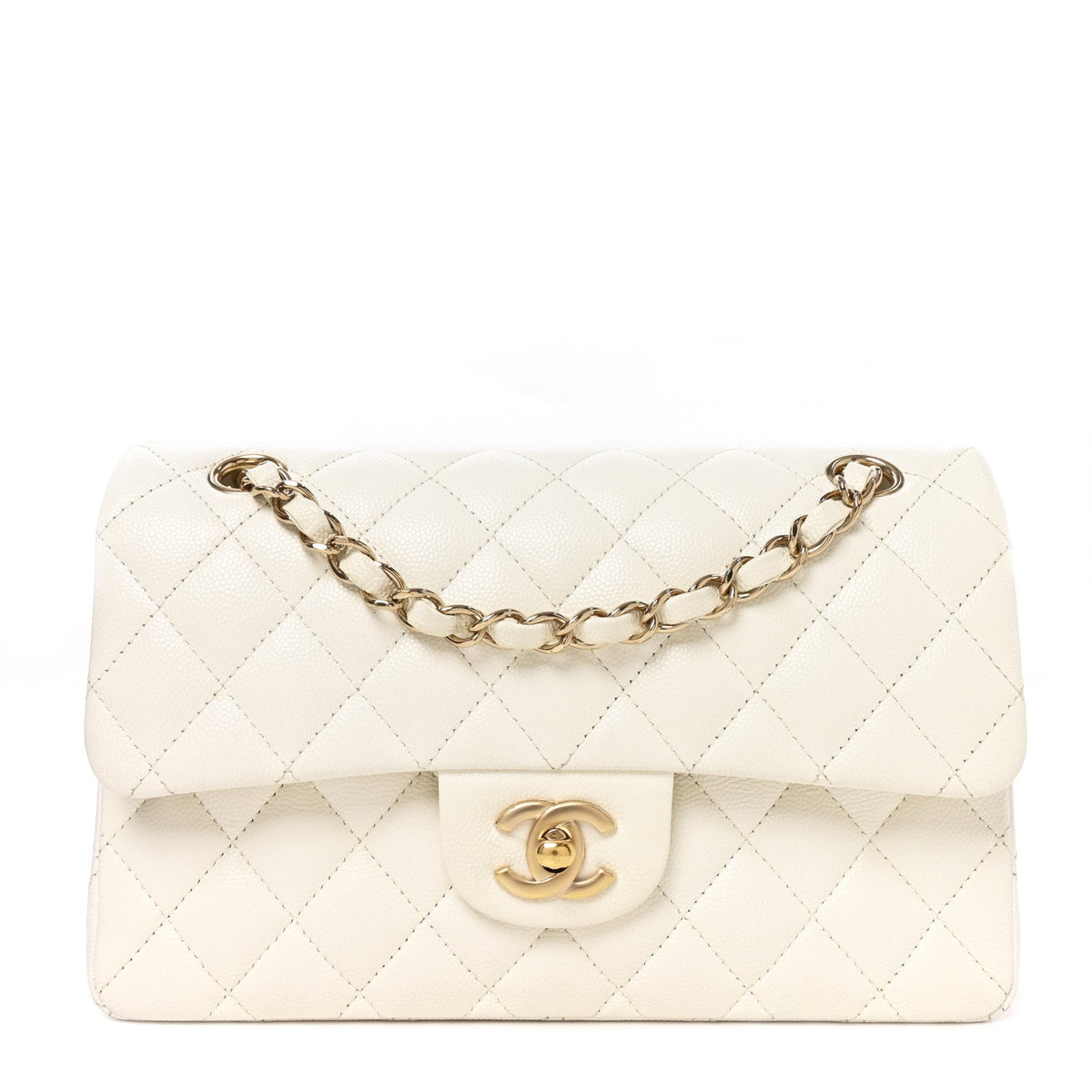 Caviar Quilted Small Double Flap White wholesalehk.shop