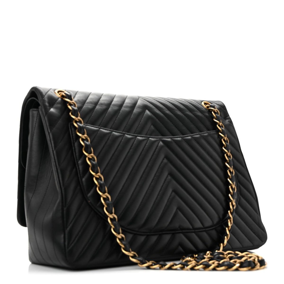 Lambskin Chevron Quilted Maxi Double Flap Black wholesalehk.shop