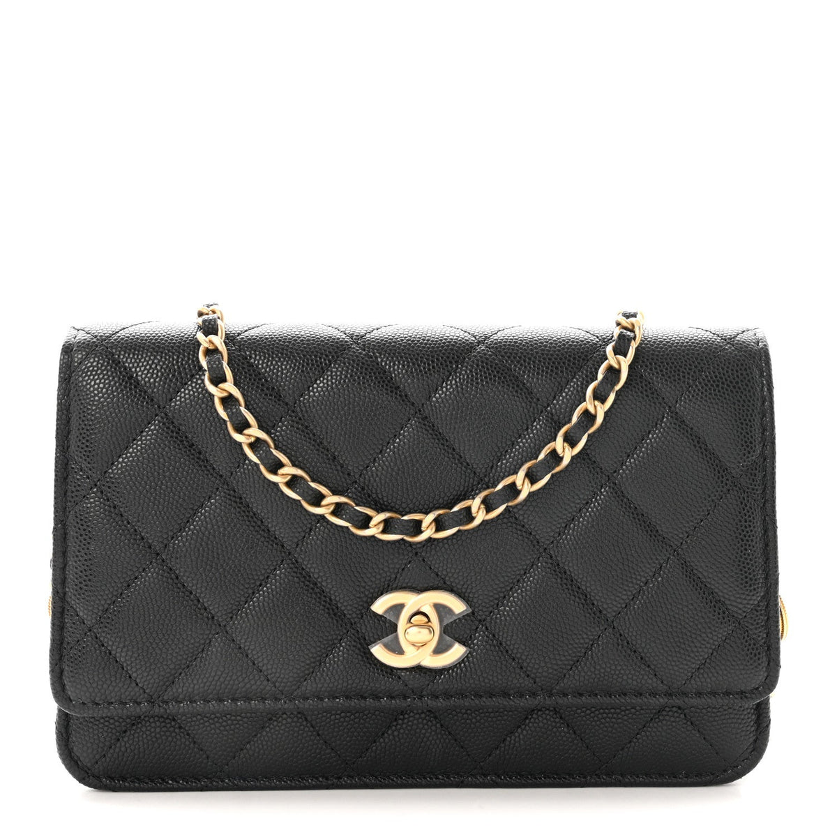 Caviar Quilted Medallion Wallet on Chain WOC Black wholesalehk.shop