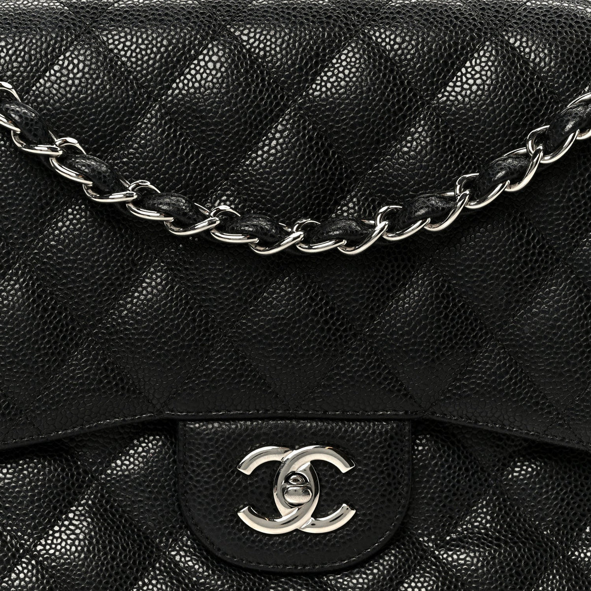 Caviar Quilted Jumbo Double Flap Black wholesalehk.shop