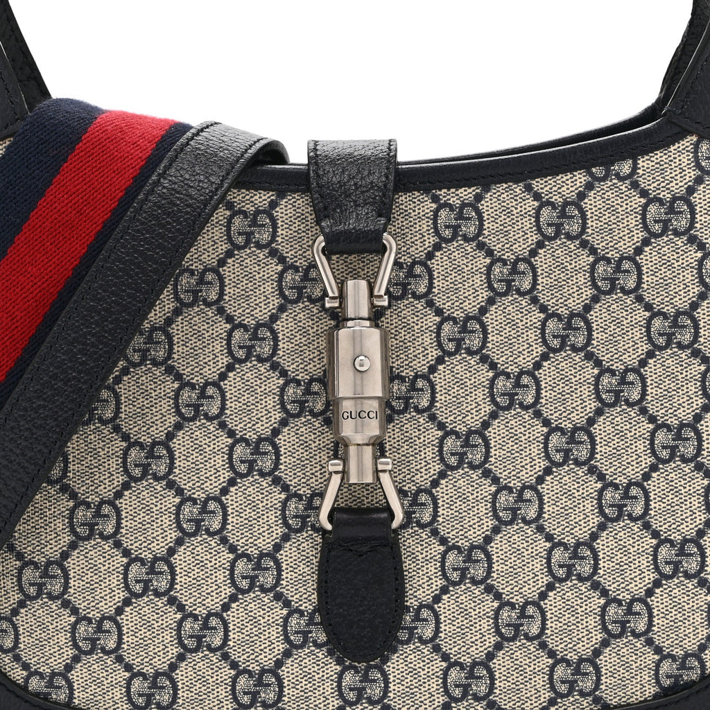 GG Supreme Monogram Textured Dollar Calfskin Web Small Jackie 1961 Hobo Beige Blue £¨ Direct shipment via from wholesalehk.shop