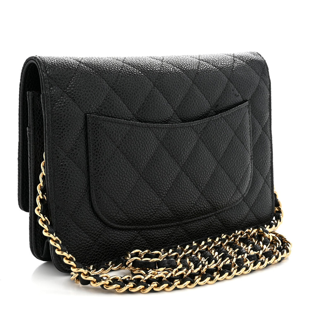Caviar Quilted Wallet on Chain WOC Black wholesalehk.shop