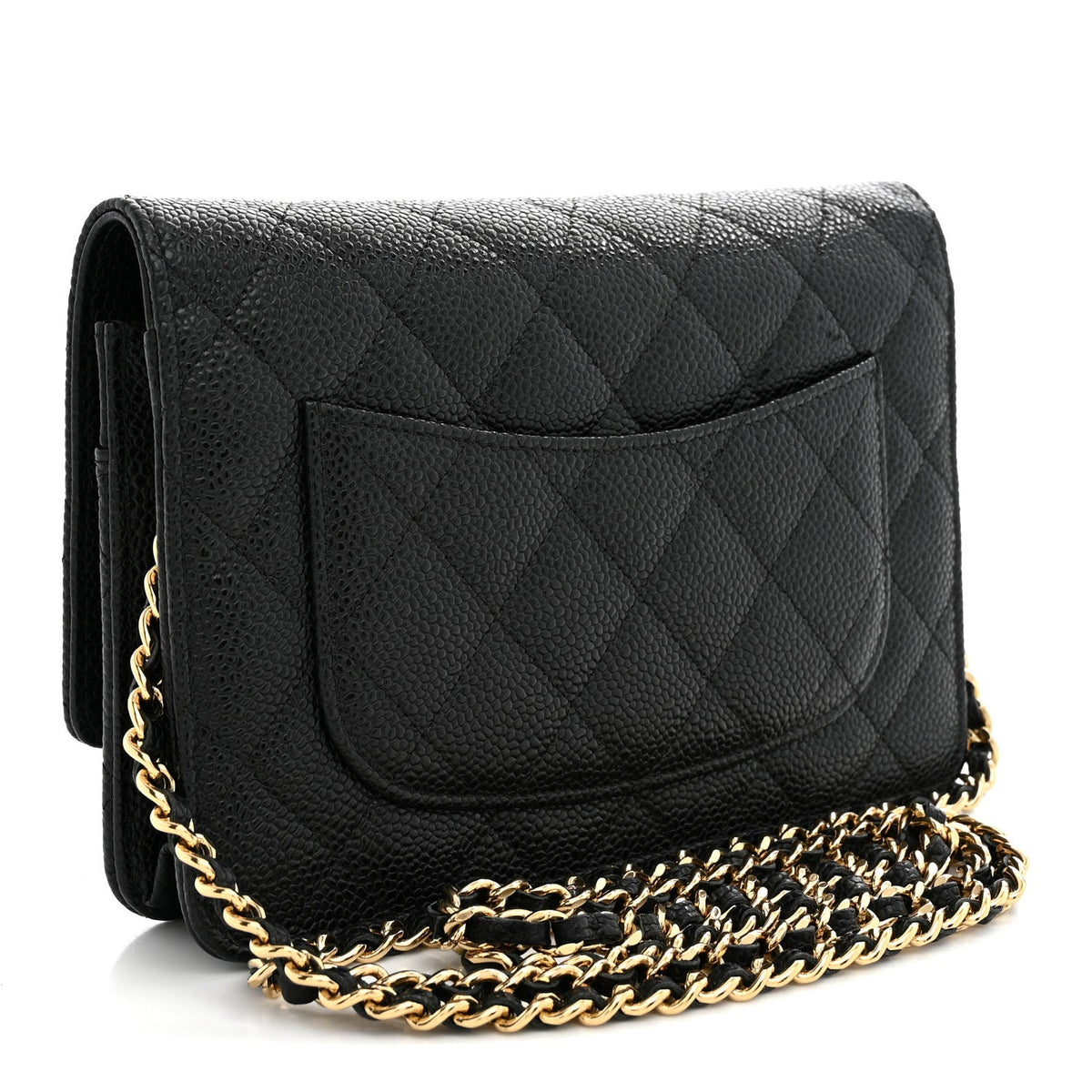 Caviar Quilted Wallet on Chain WOC Black wholesalehk.shop