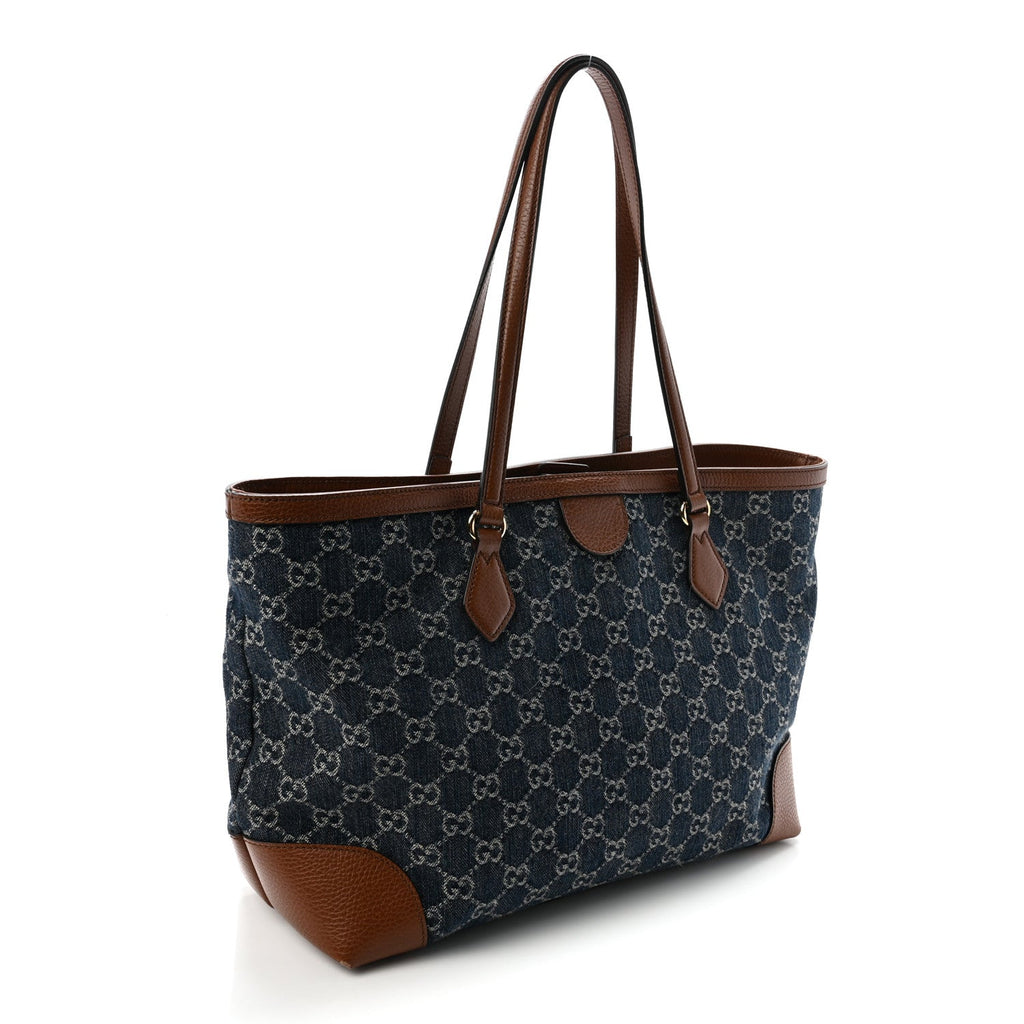 New Denim GG Monogram Medium Ophidia Shopping Tote Blue Tea Cuir wholesalehk.shop