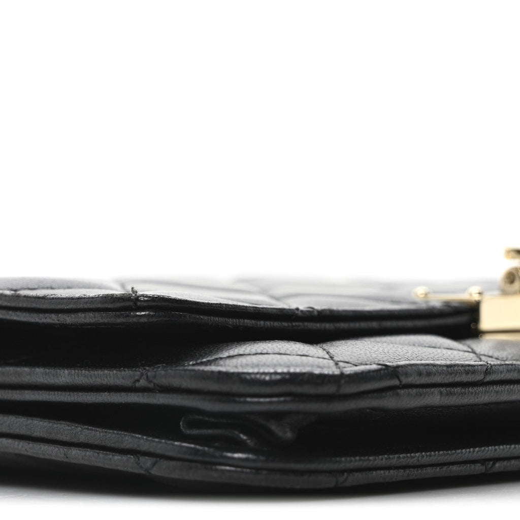 Lambskin Quilted Golden Class Wallet on Chain WOC Black wholesalehk.shop
