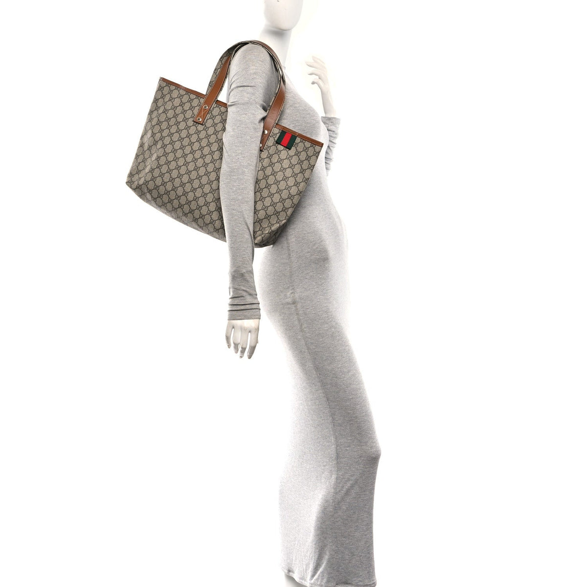 GG Plus Monogram Medium Signature Web Loop Tote Brown wholesalehk.shop